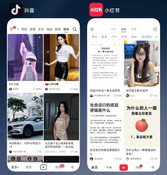小红书和抖音UI界面对比,看得出来抖音很想抢小红书的用户了!